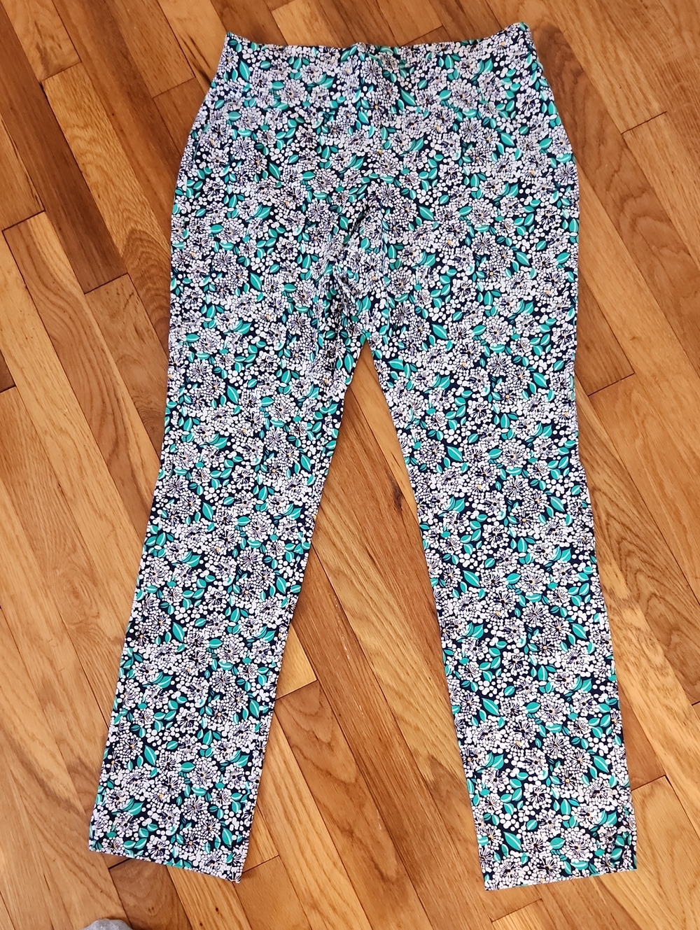 Lands' End Starfish Slim Leg Pants  - Teal, White & Navy NWT Size Small 6-8